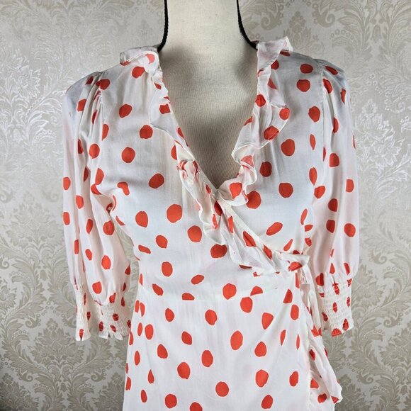 RIXO x Target Size Small Red Polka Dot Wrap Dress Ruffle Accents Puff Sleeve NWT - Picture 2 of 16